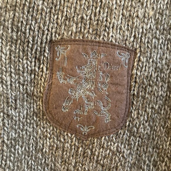 DIESEL Zip Sweater Wool Olive Green Men's L - Picture 5 of 12